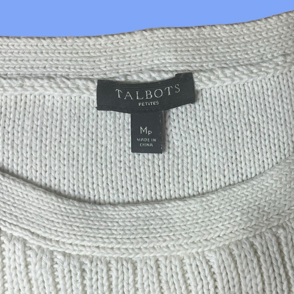 Women’s Talbots Anchor Cotton Sweater, Petite M, Off White - Picture 14 of 14